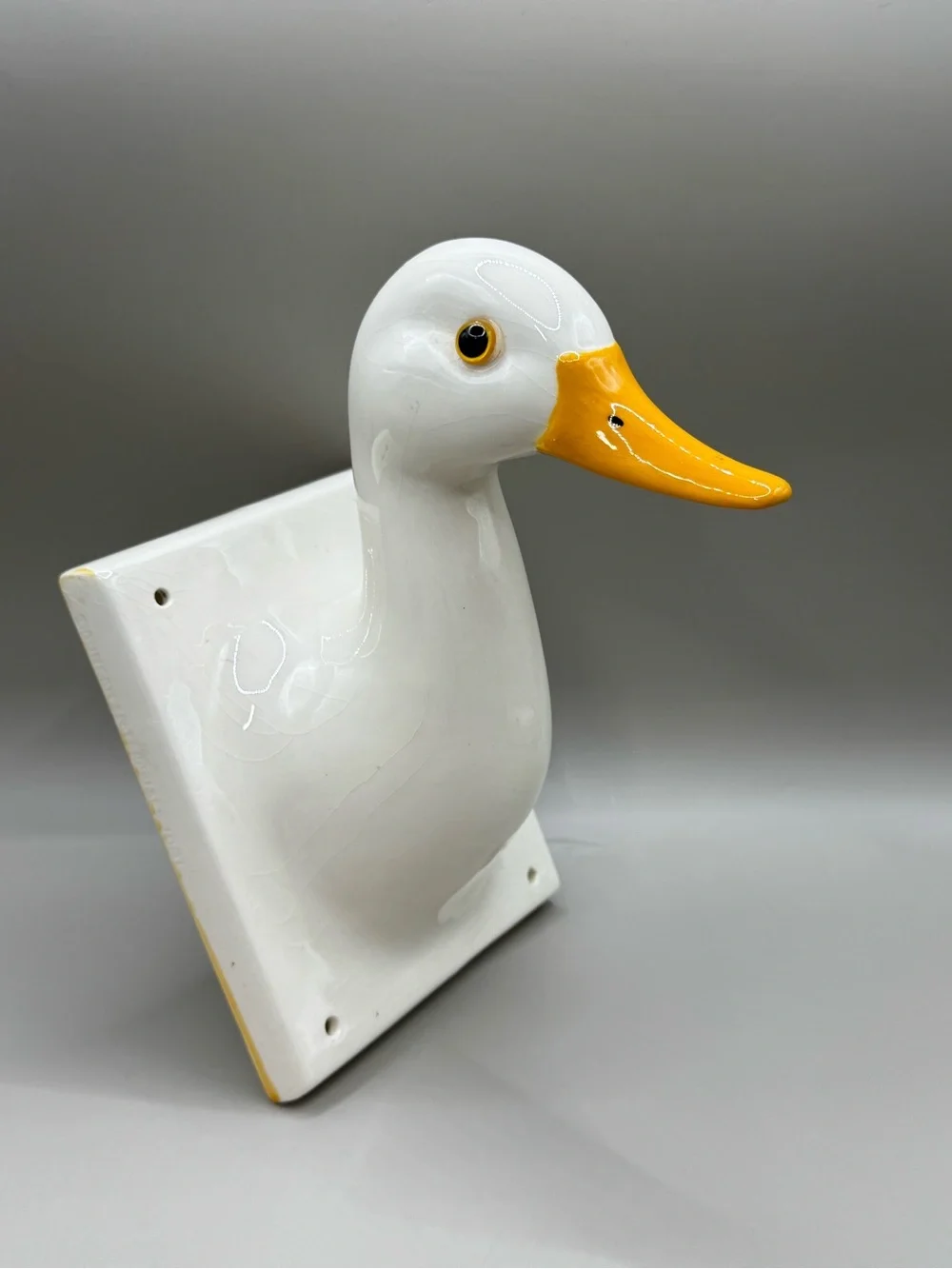 Vintage white ceramic goose duck head wall mount hook farmhouse cottage kitchen